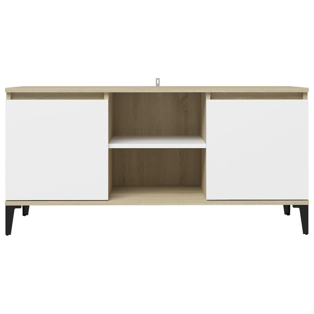 TV Cabinet with Metal Legs White and Sonoma Oak 103.5x35x50 cm