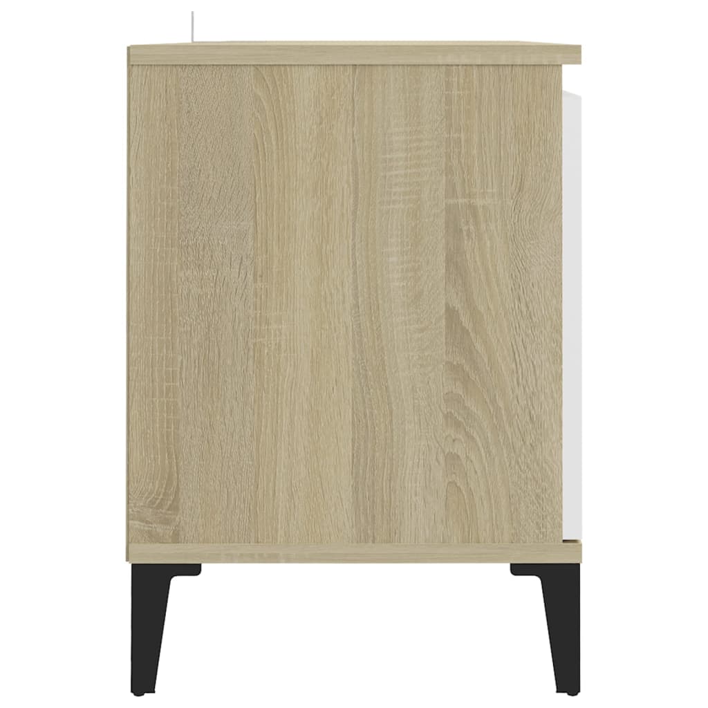 TV Cabinet with Metal Legs White and Sonoma Oak 103.5x35x50 cm