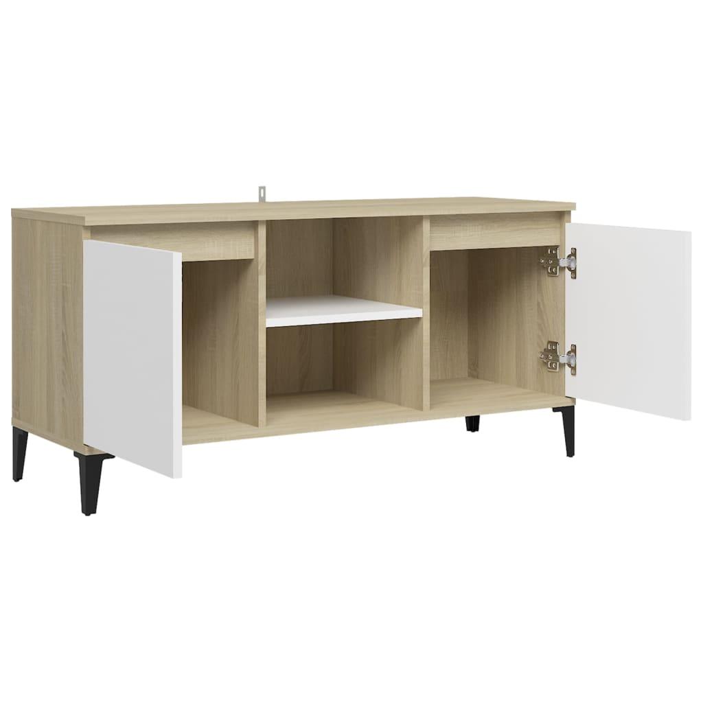 TV Cabinet with Metal Legs White and Sonoma Oak 103.5x35x50 cm