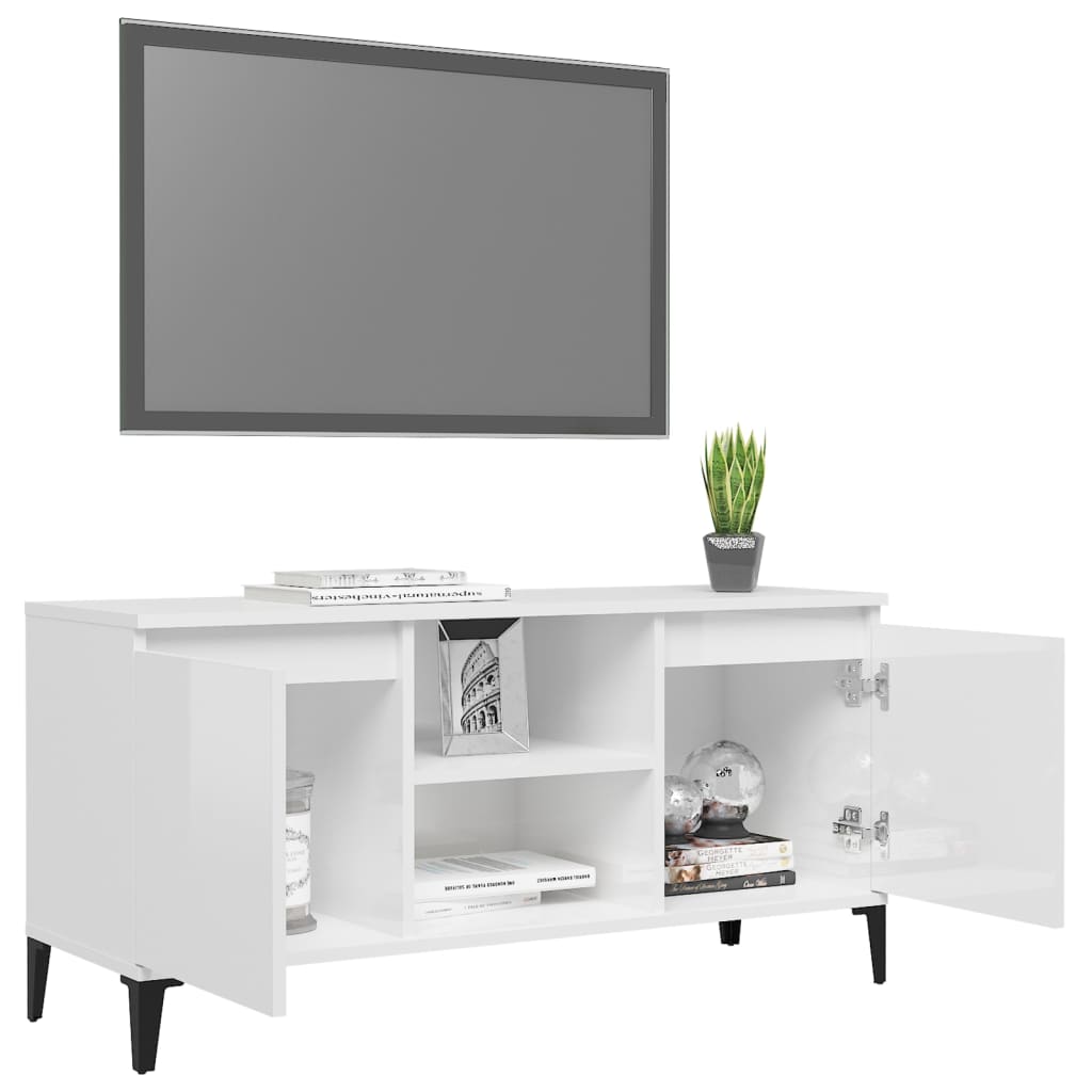 TV Cabinet with Metal Legs High Gloss White 103.5x35x50 cm