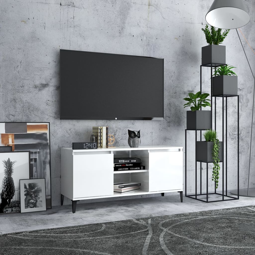 TV Cabinet with Metal Legs High Gloss White 103.5x35x50 cm