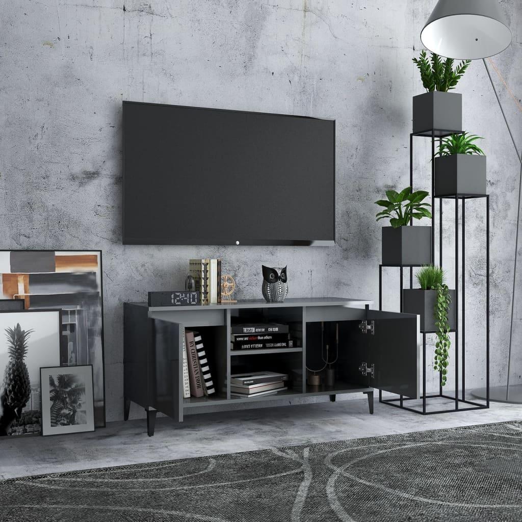 TV Cabinet with Metal Legs High Gloss Grey 103.5x35x50 cm