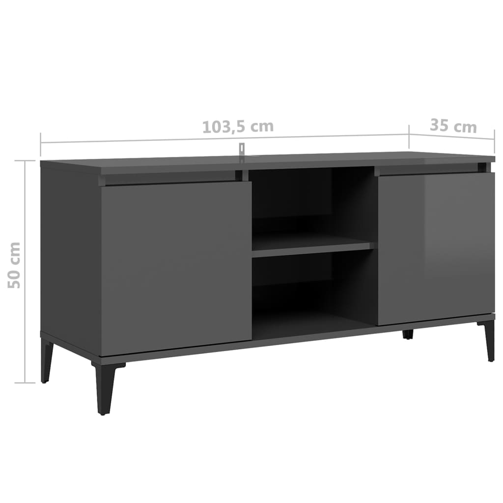 TV Cabinet with Metal Legs High Gloss Grey 103.5x35x50 cm