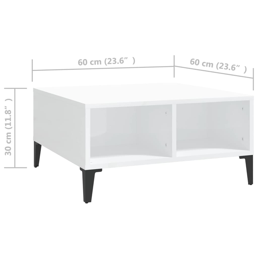 Coffee Table High Gloss White 60x60x30 cm Engineered Wood