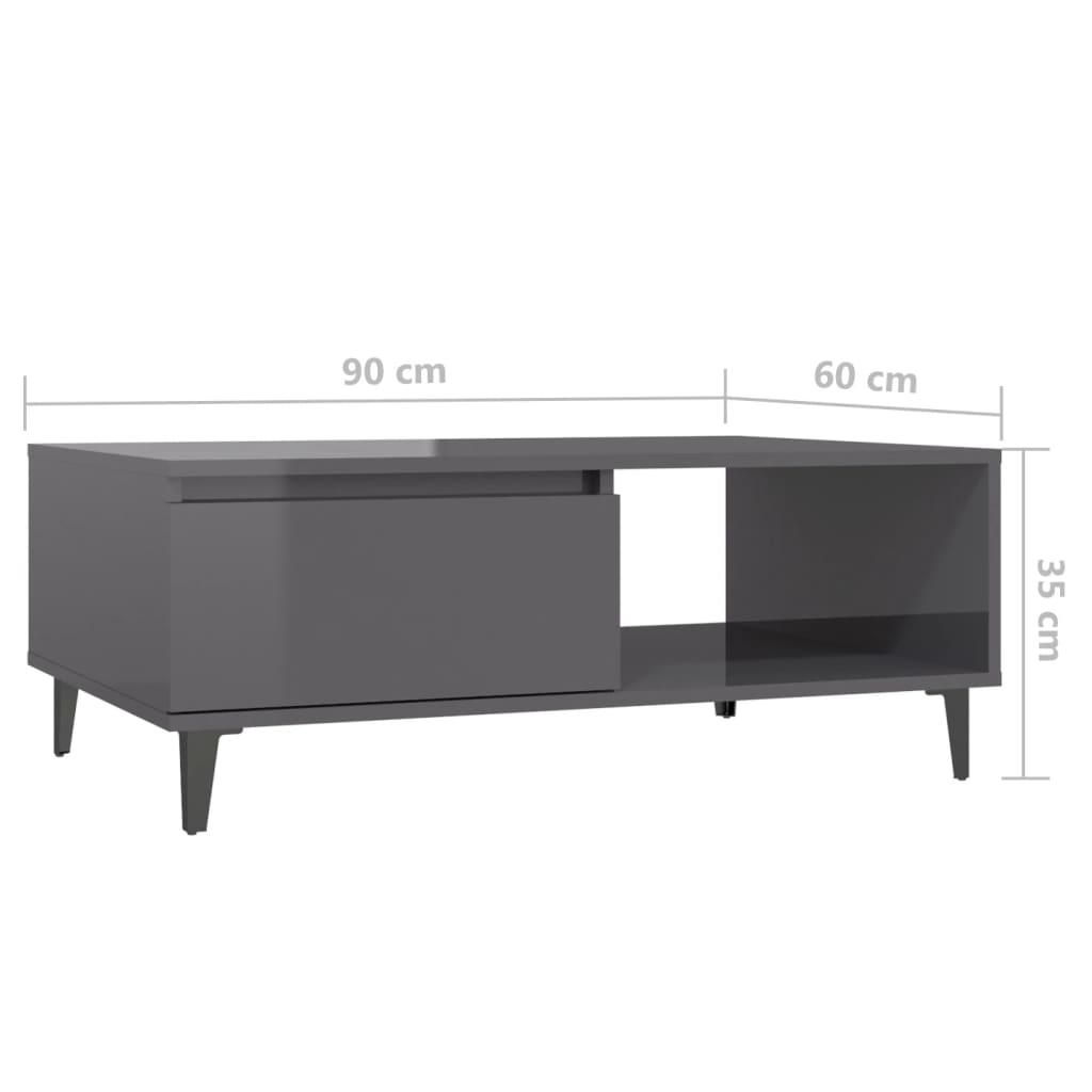 Coffee Table High Gloss Grey 90x60x35 cm Engineered Wood