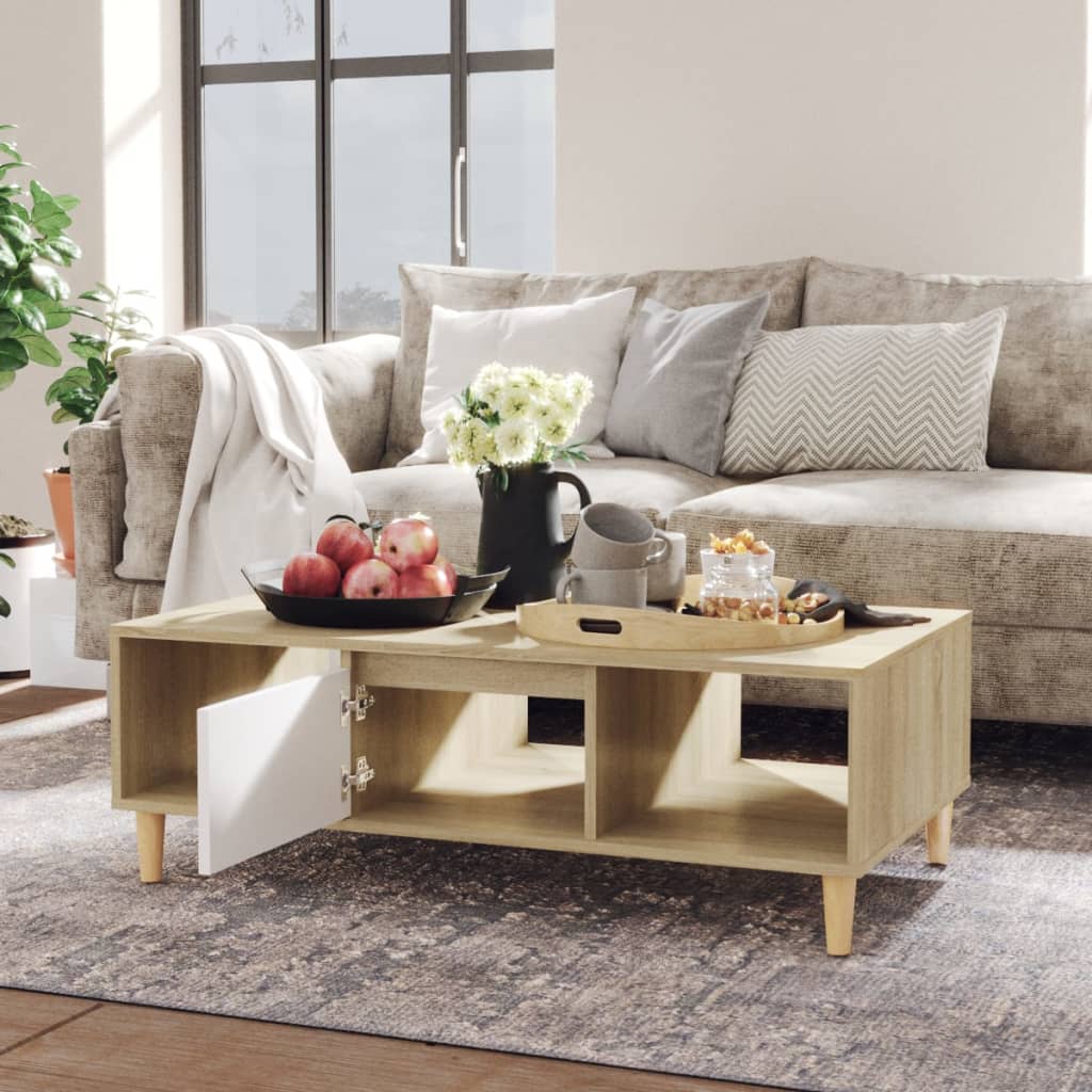 Coffee Table White and Sonoma Oak 103.5x60x35 cm Engineered Wood