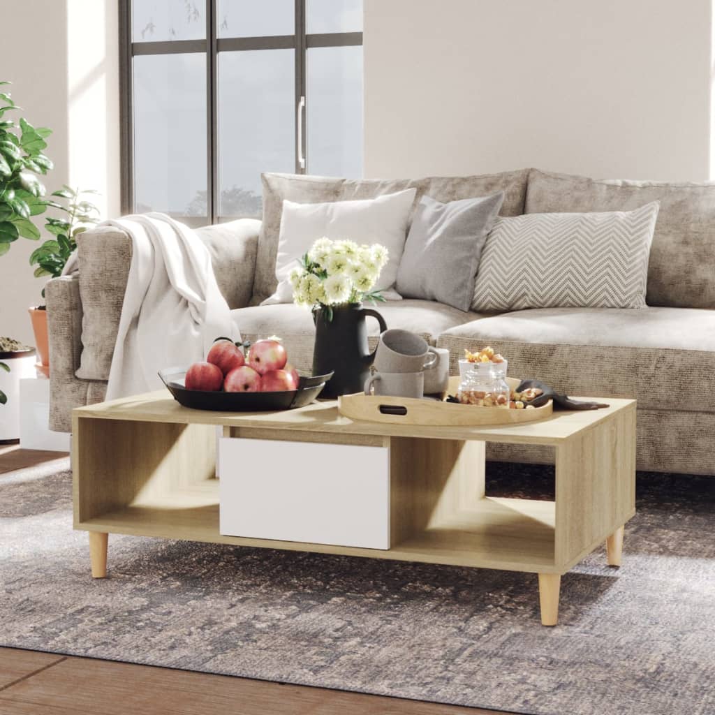 Coffee Table White and Sonoma Oak 103.5x60x35 cm Engineered Wood