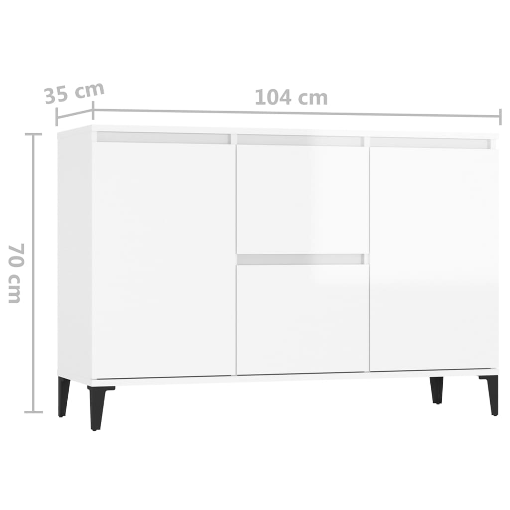 Sideboard High Gloss White 104x35x70 cm Engineered Wood