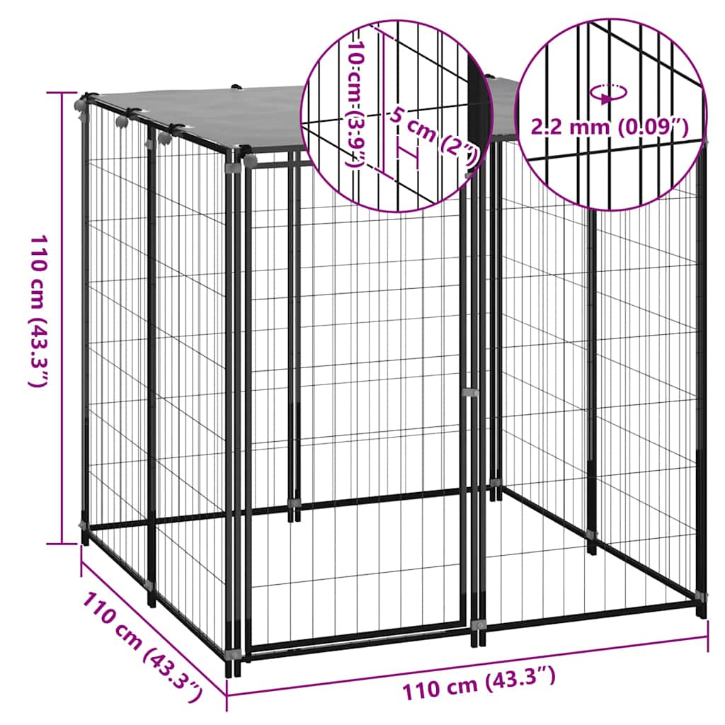 Dog Kennel Black 110x110x110 cm Steel