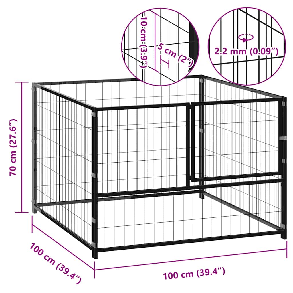 Dog Kennel Black 100x100x70 cm Steel