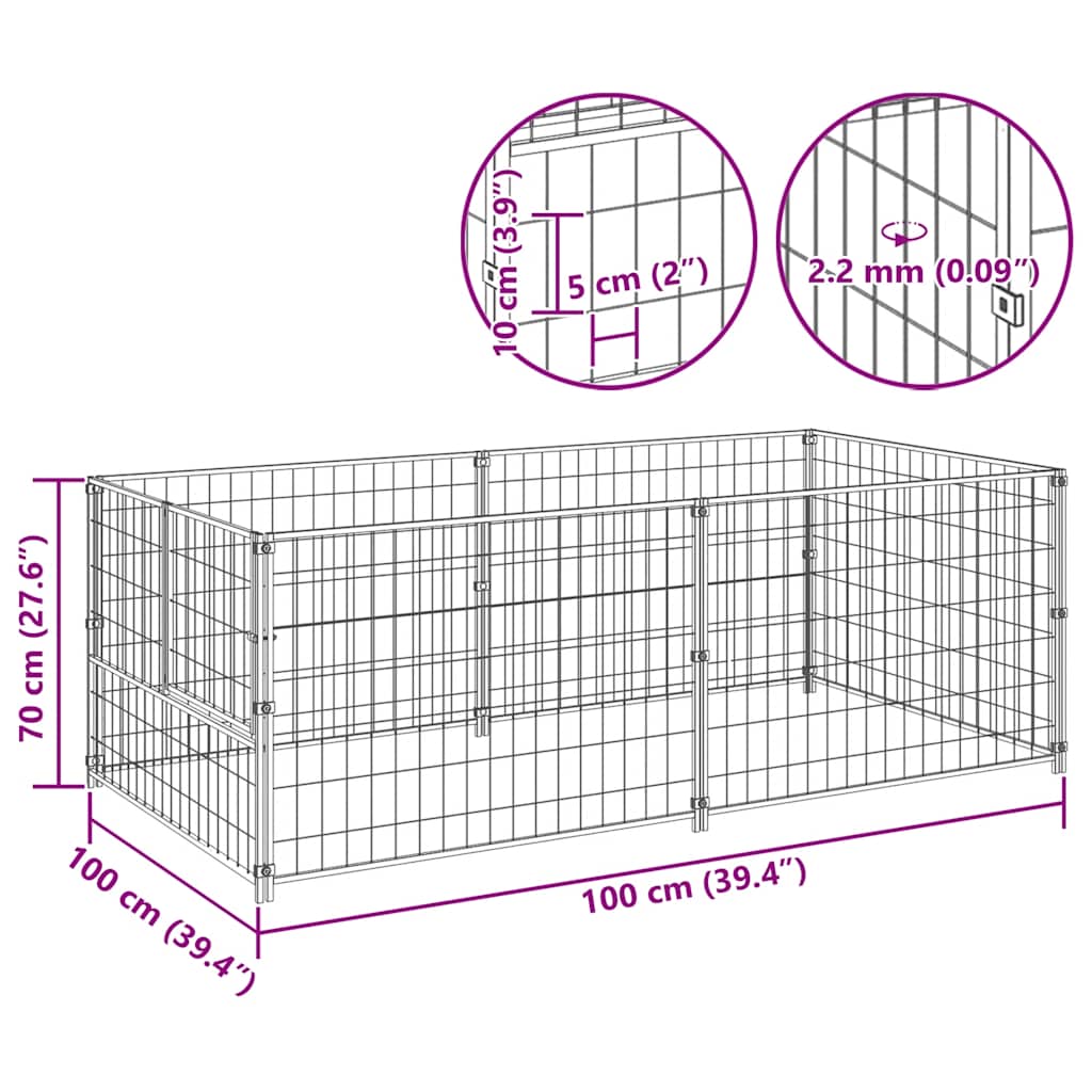 Dog Kennel Silver 200x100x70 cm Steel