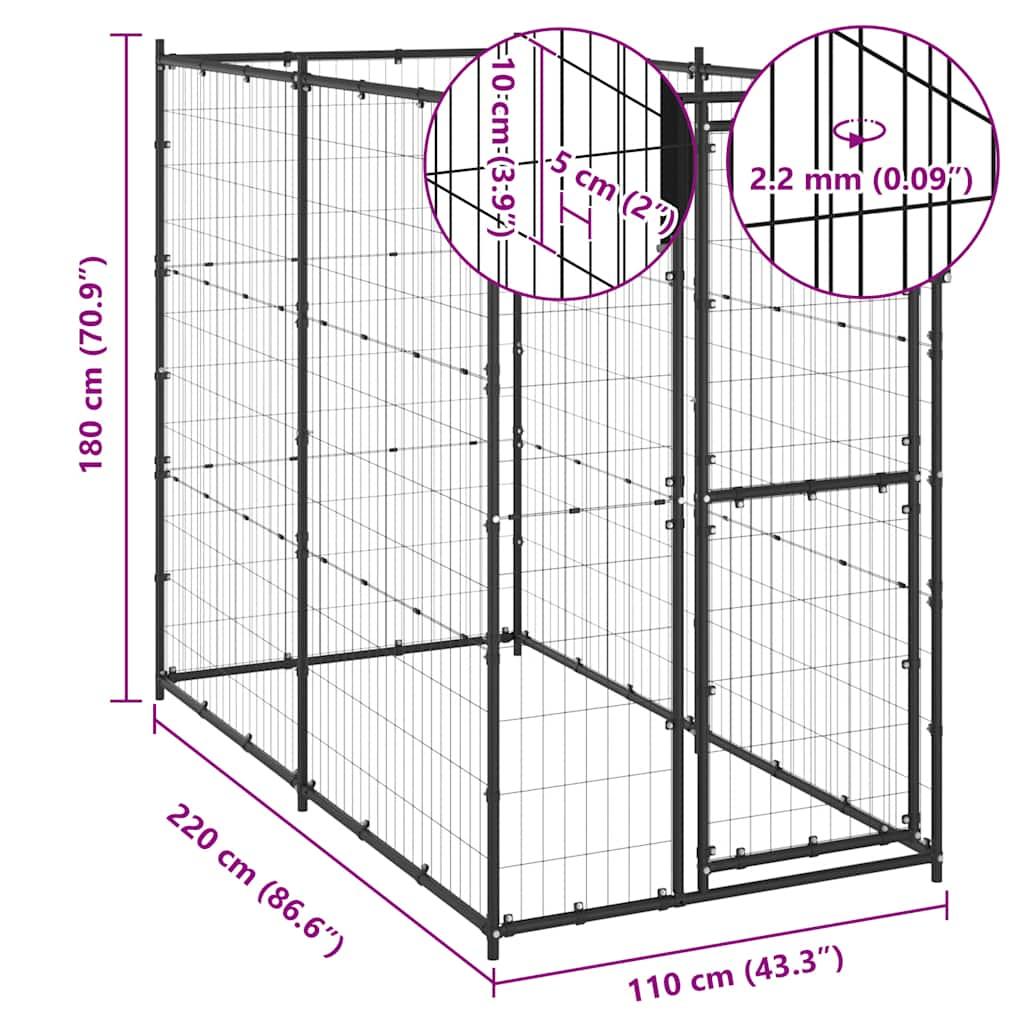 Outdoor Dog Kennel Steel 110x220x180 cm