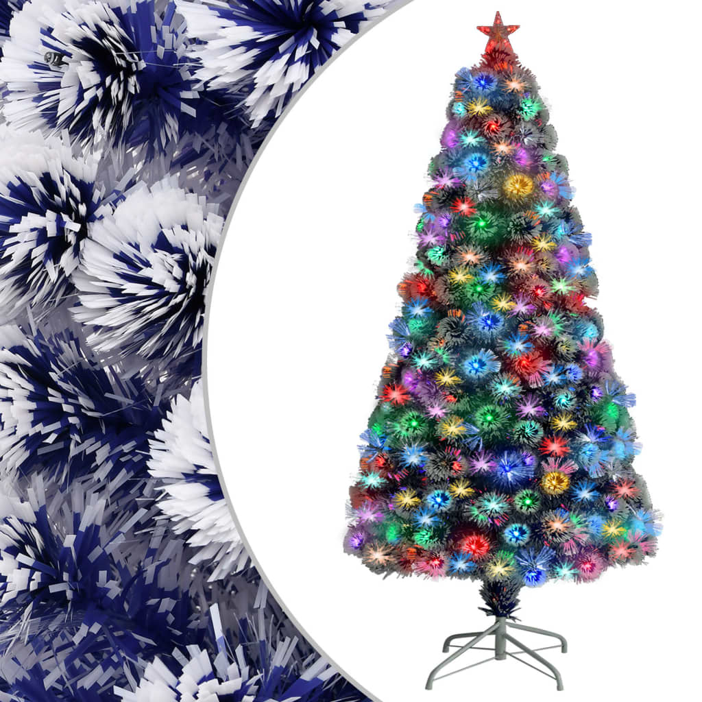 Artificial Pre-lit Christmas Tree White&amp;Blue 120 cm Fibre Optic