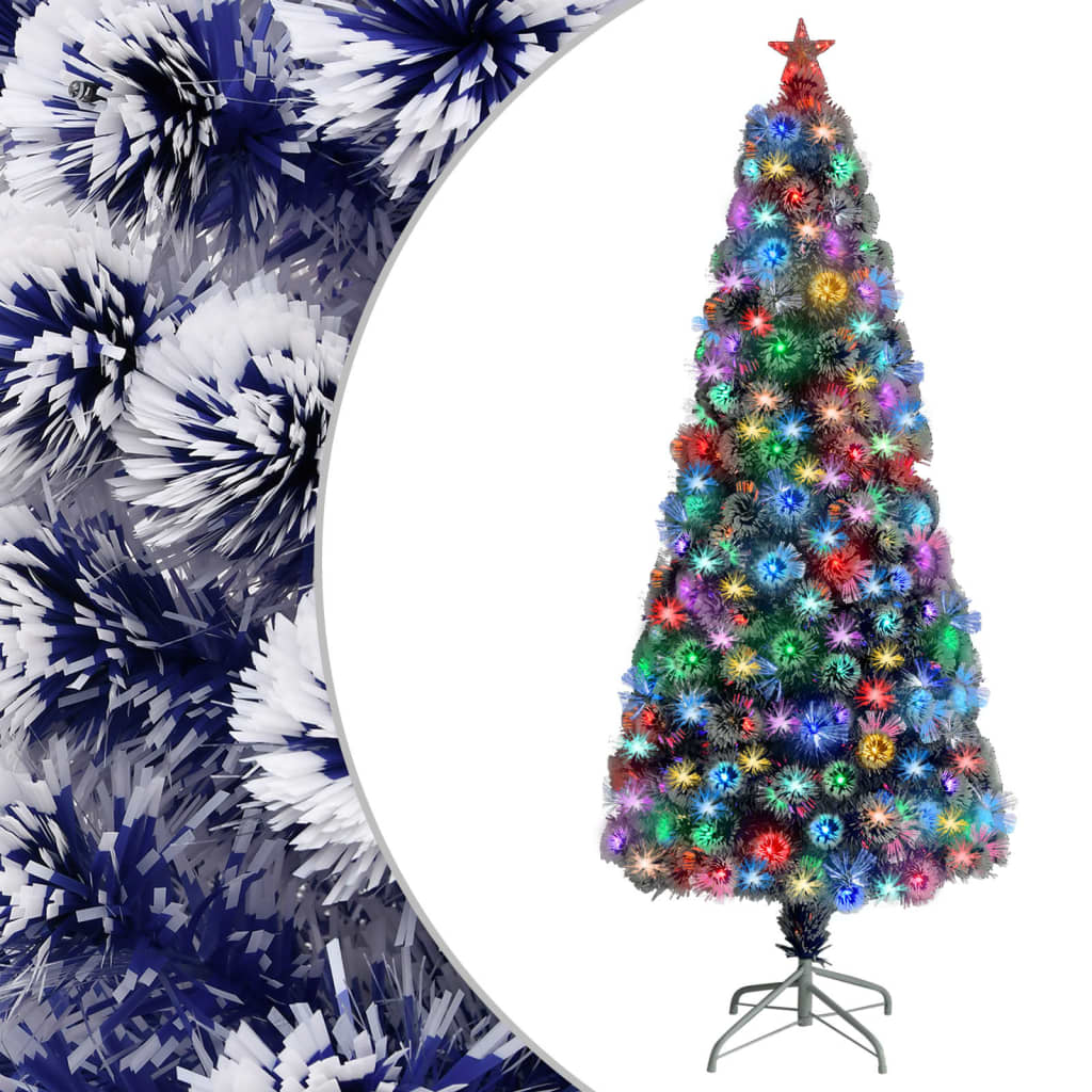 Artificial Pre-lit Christmas Tree White&amp;Blue 180 cm Fibre Optic
