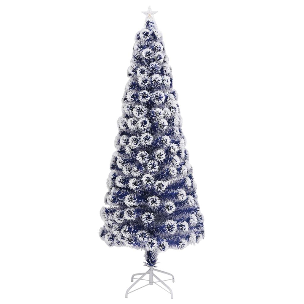 Artificial Pre-lit Christmas Tree White&Blue 210 cm Fibre Optic