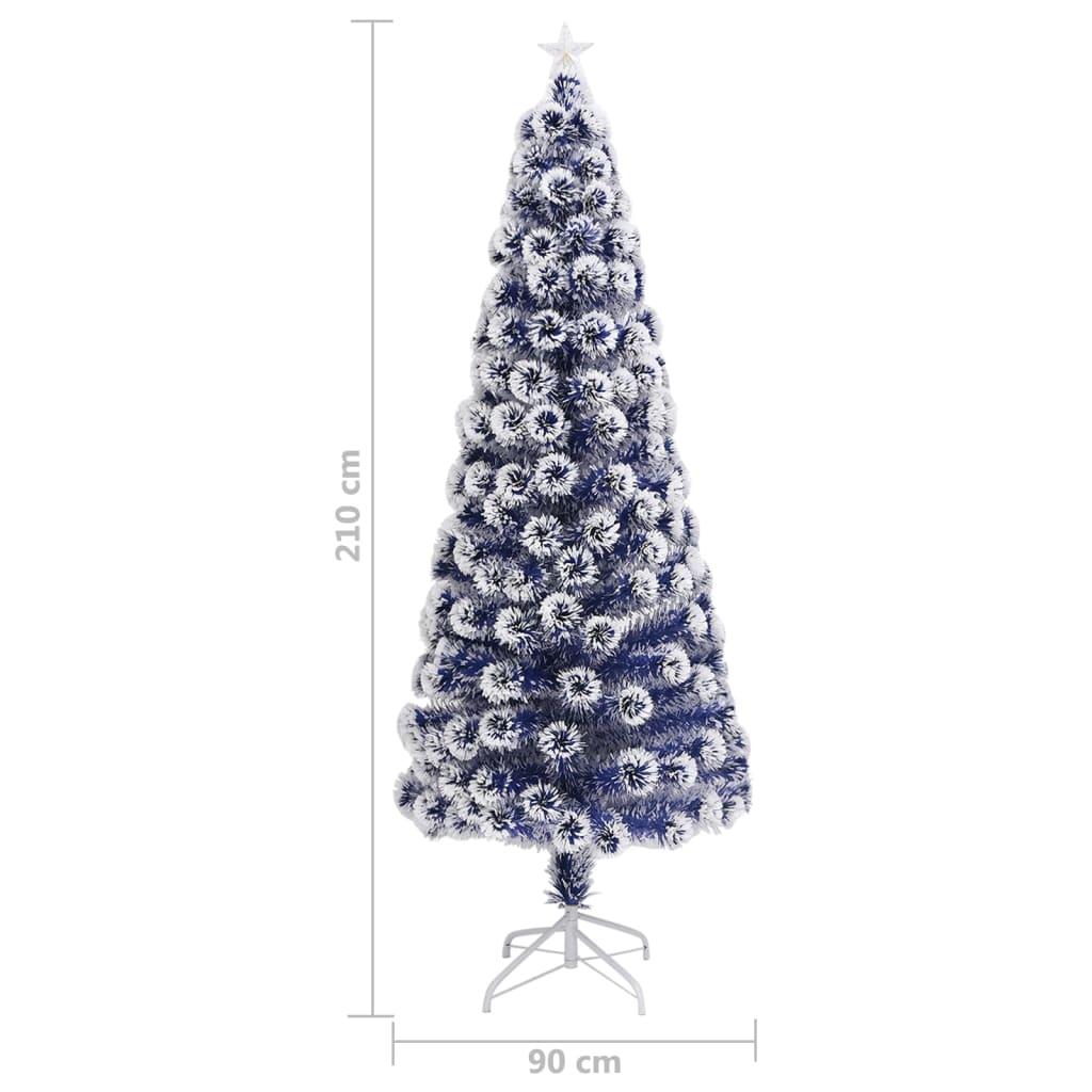 Artificial Pre-lit Christmas Tree White&Blue 210 cm Fibre Optic