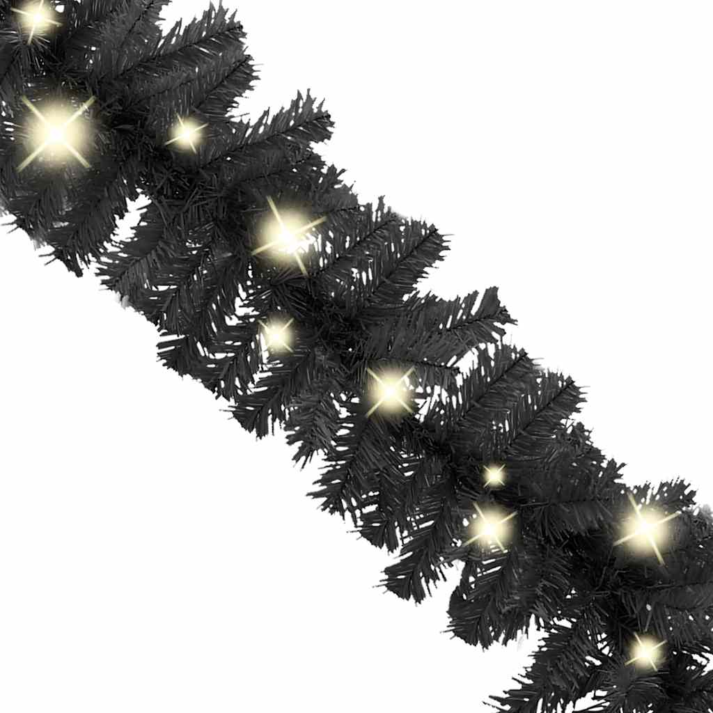 Christmas Garland with LED Lights 10 m Black