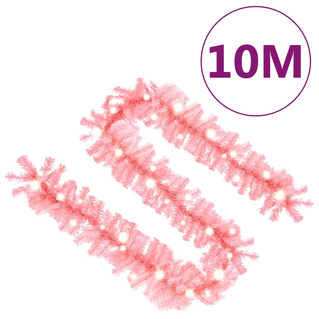 Christmas Garland with LED Lights 10 m Pink