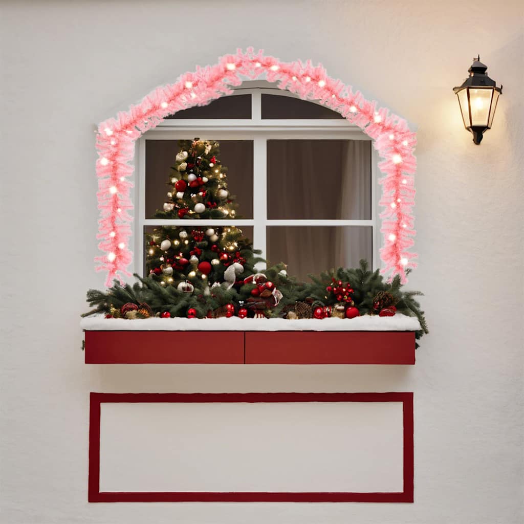 Christmas Garland with LED Lights 10 m Pink