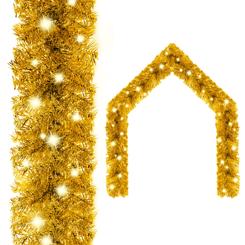 Christmas Garland with LED Lights 10 m Gold