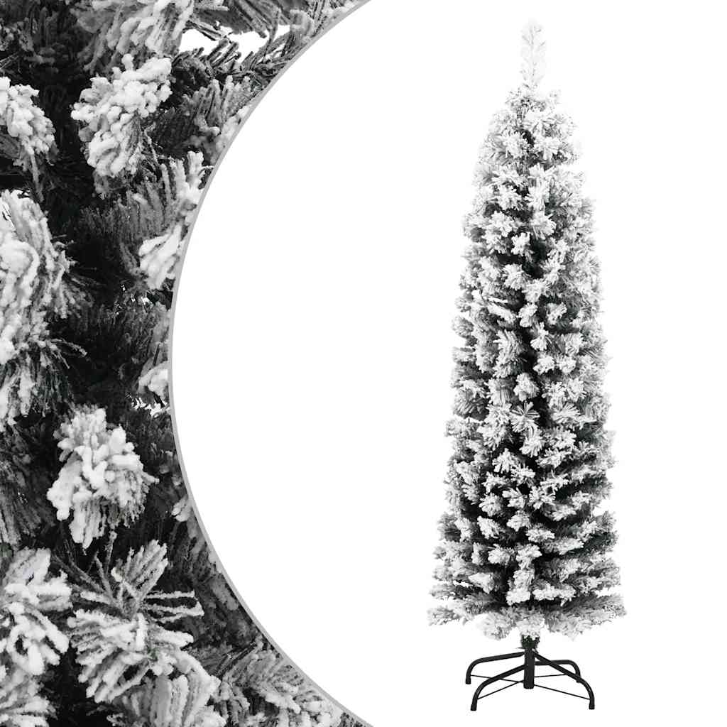 Slim Artificial Christmas Tree with Flocked Snow Green 120 cm PVC