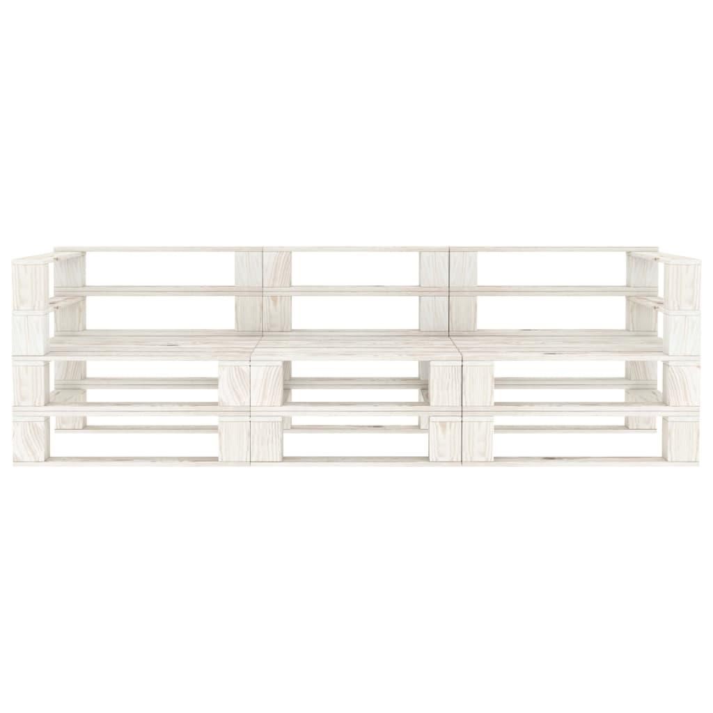Garden Pallet Sofa White 3-Seater Wood