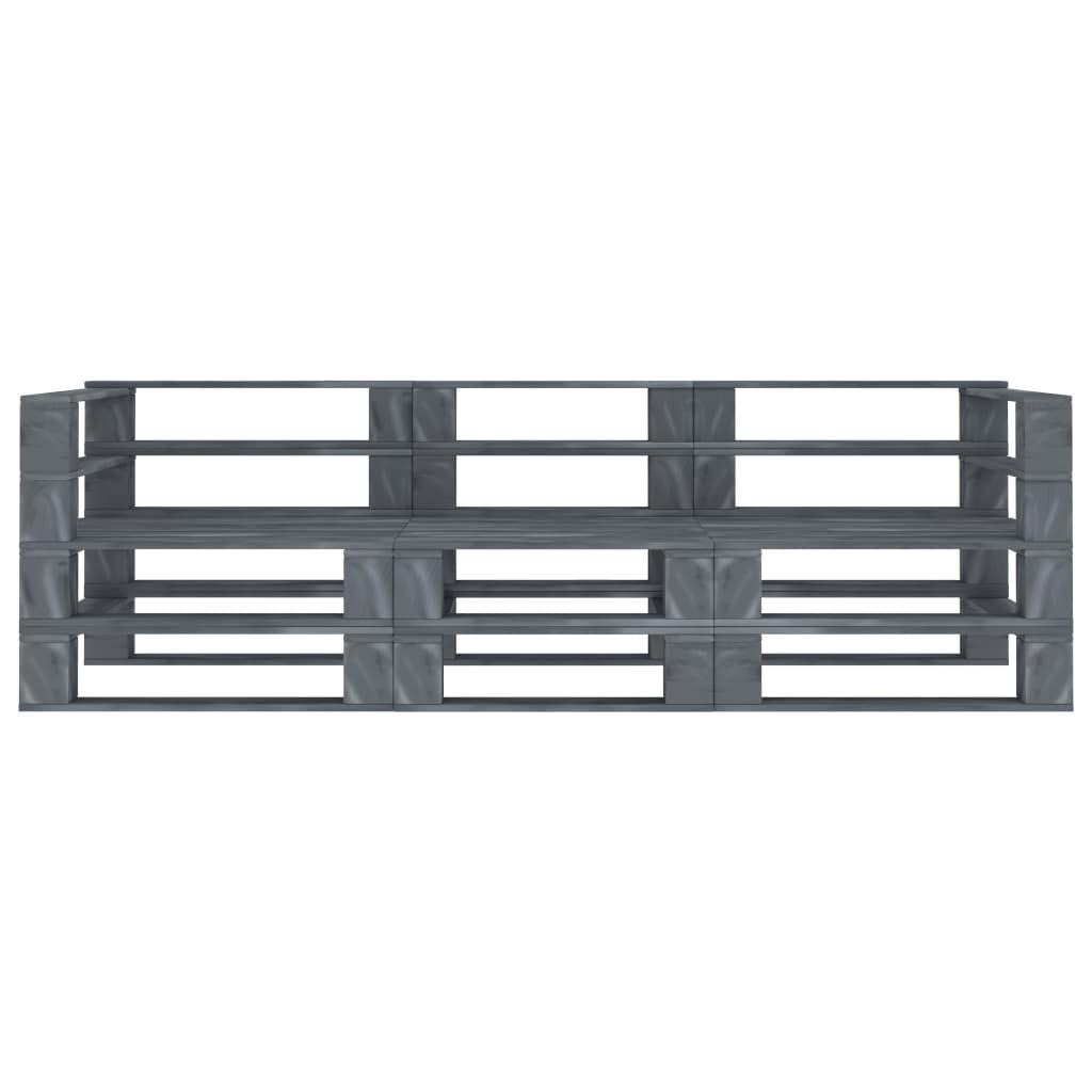 Garden Pallet Sofa Grey 3-Seater Wood