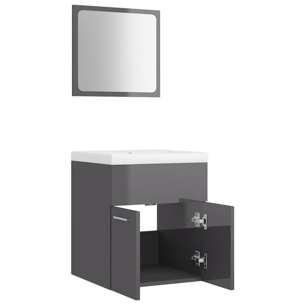 Bathroom Furniture Set High Gloss Grey Engineered Wood