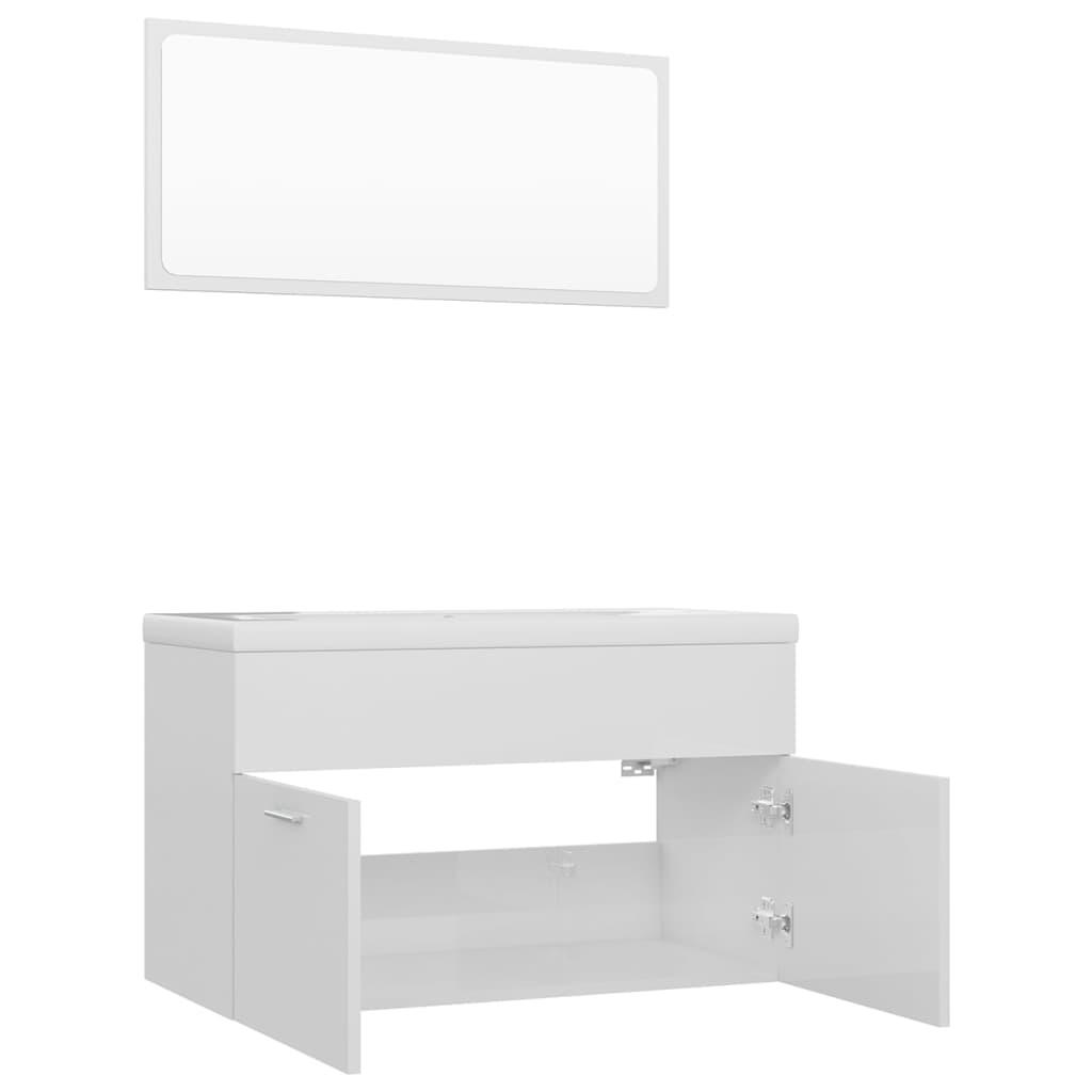 Bathroom Furniture Set High Gloss White Engineered Wood