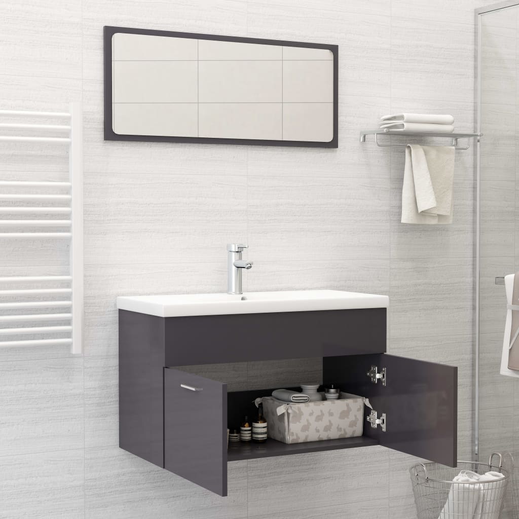 Bathroom Furniture Set High Gloss Grey Engineered Wood
