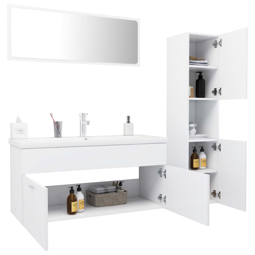 Bathroom Furniture Set White Engineered Wood