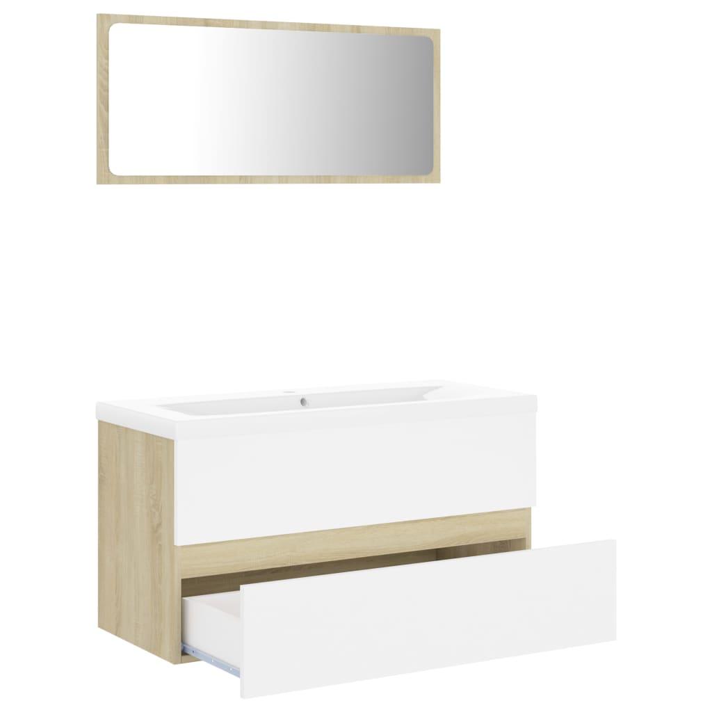 Bathroom Furniture Set White and Sonoma Oak Engineered Wood