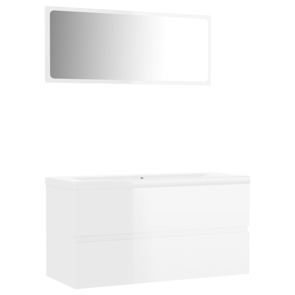 Bathroom Furniture Set High Gloss White Engineered Wood