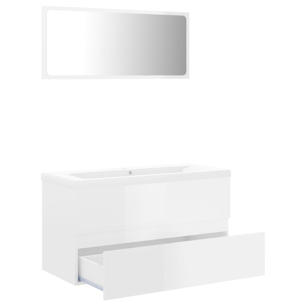 Bathroom Furniture Set High Gloss White Engineered Wood