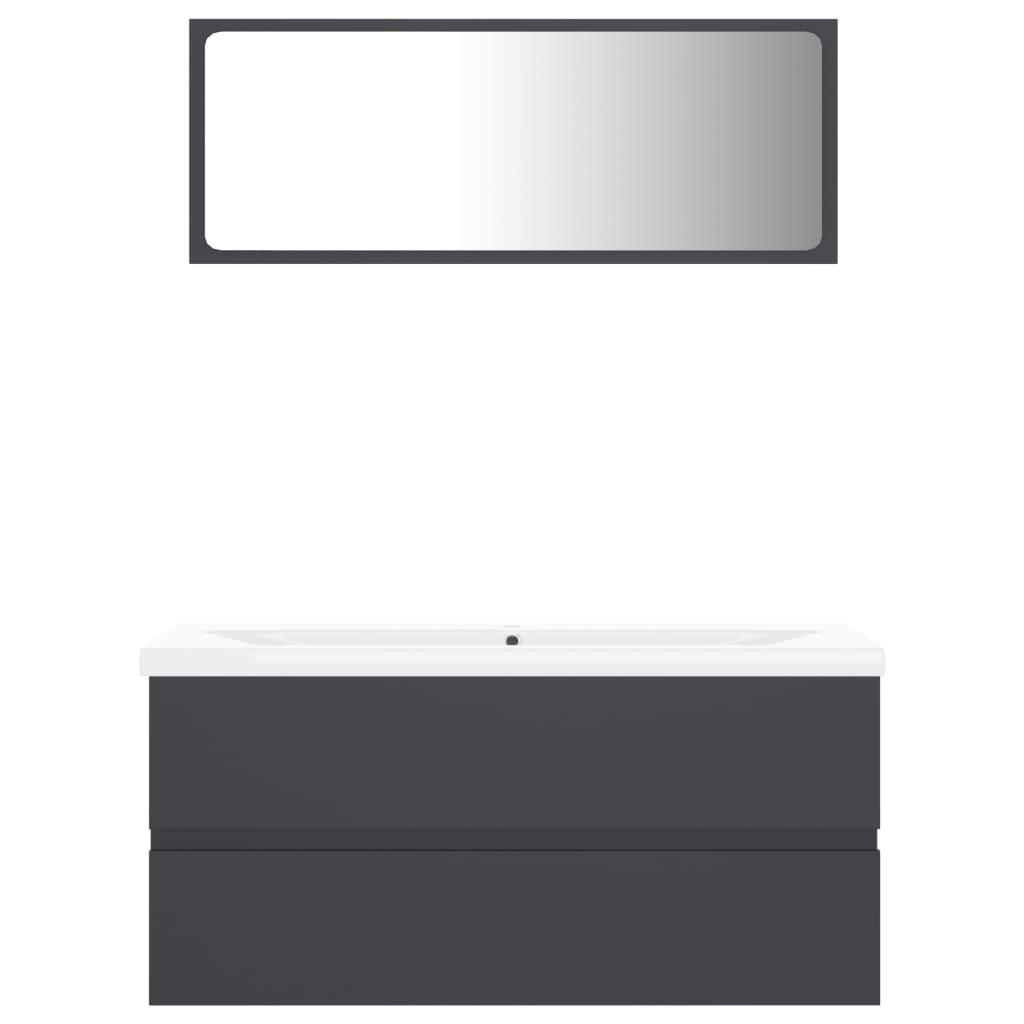 Bathroom Furniture Set Grey Engineered Wood