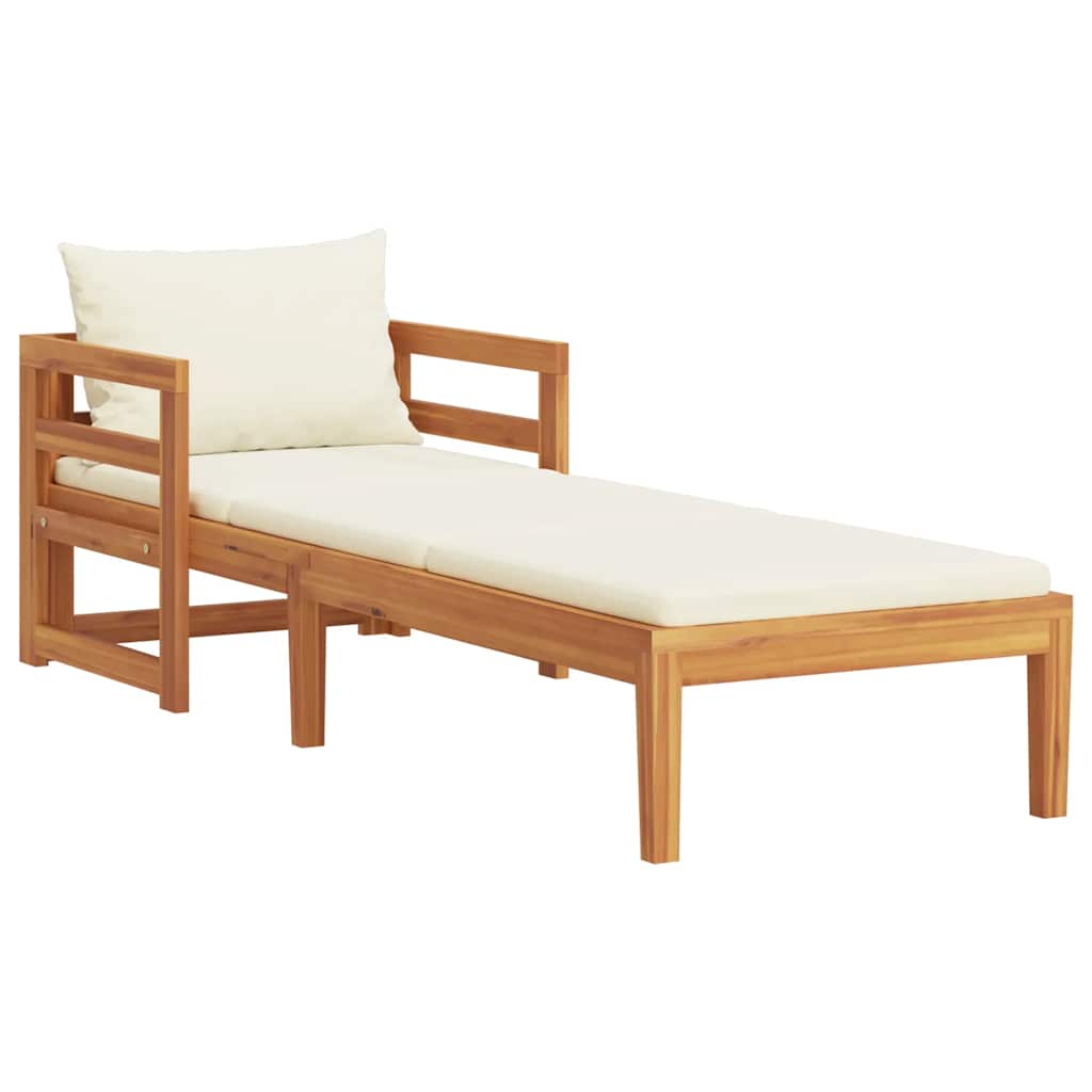 Sun Lounger with Cream White Cushions Solid Acacia Wood