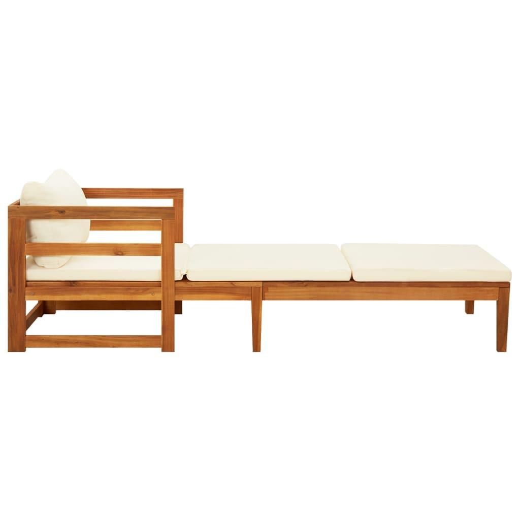 Sun Lounger with Cream White Cushions Solid Acacia Wood