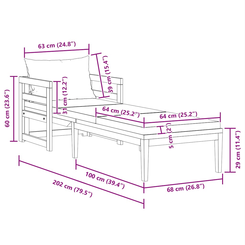 Sun Lounger with Cream White Cushions Solid Acacia Wood