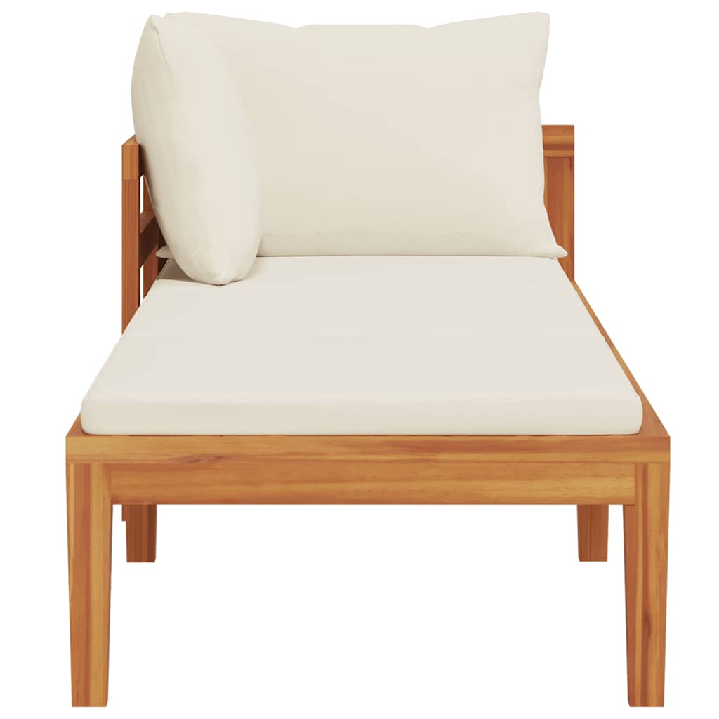 Sun Lounger with 1 Armrest Cream White Solid Acacia Wood