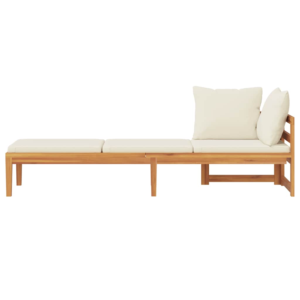 Sun Lounger with 1 Armrest Cream White Solid Acacia Wood