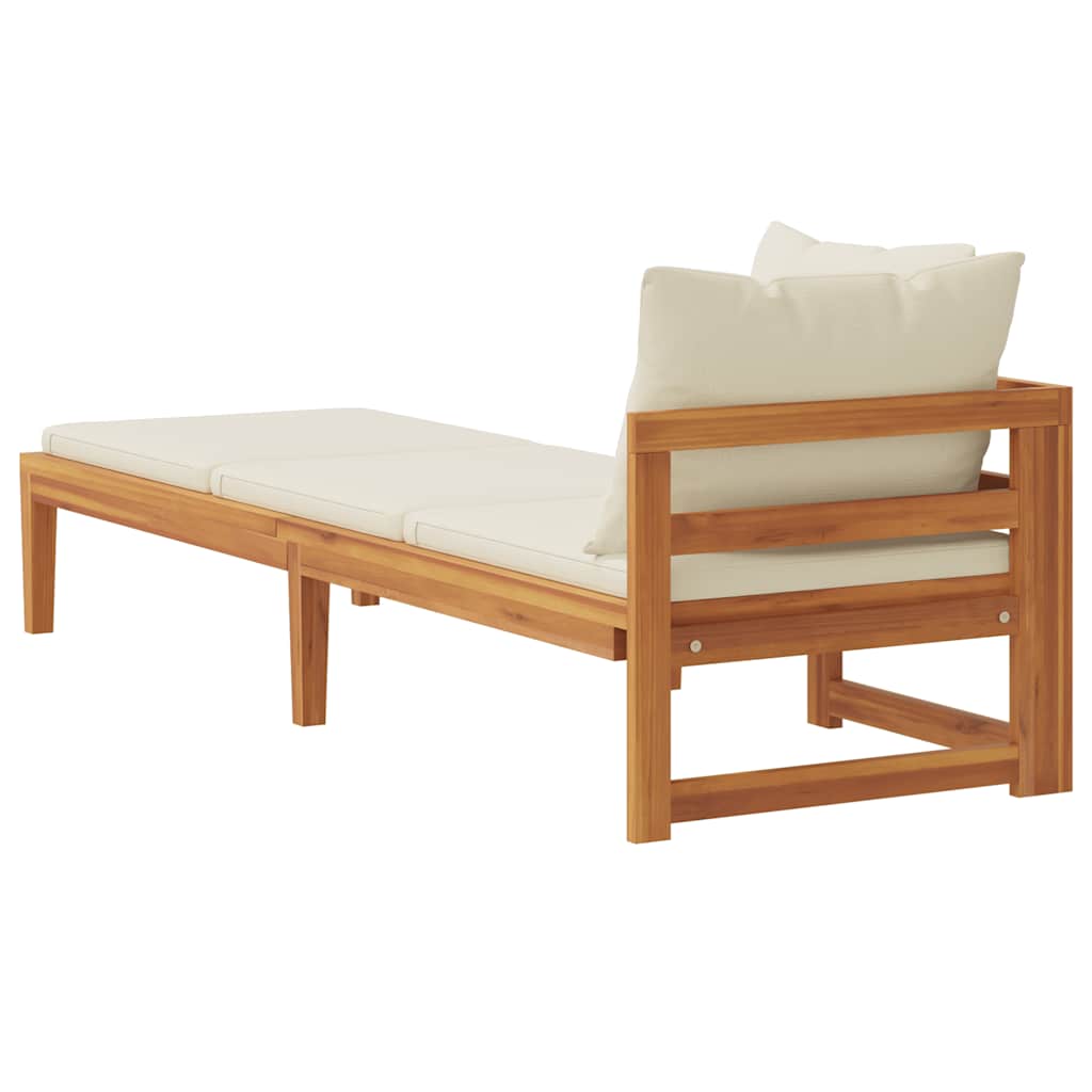 Sun Lounger with 1 Armrest Cream White Solid Acacia Wood