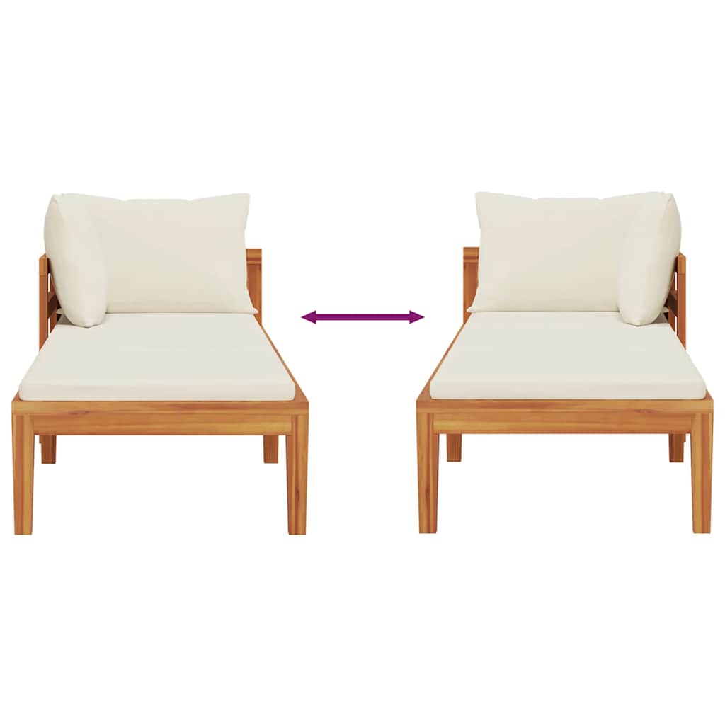 Sun Lounger with 1 Armrest Cream White Solid Acacia Wood