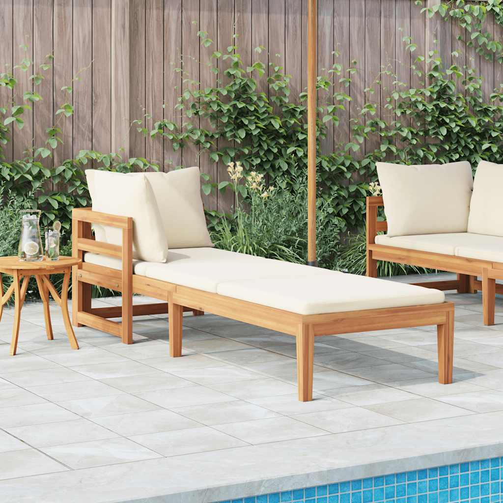 Sun Lounger with 1 Armrest Cream White Solid Acacia Wood