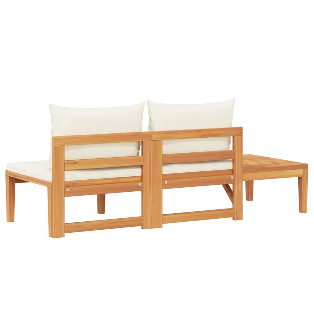 Garden Bench with Table Cream White Cushions Solid Acacia Wood