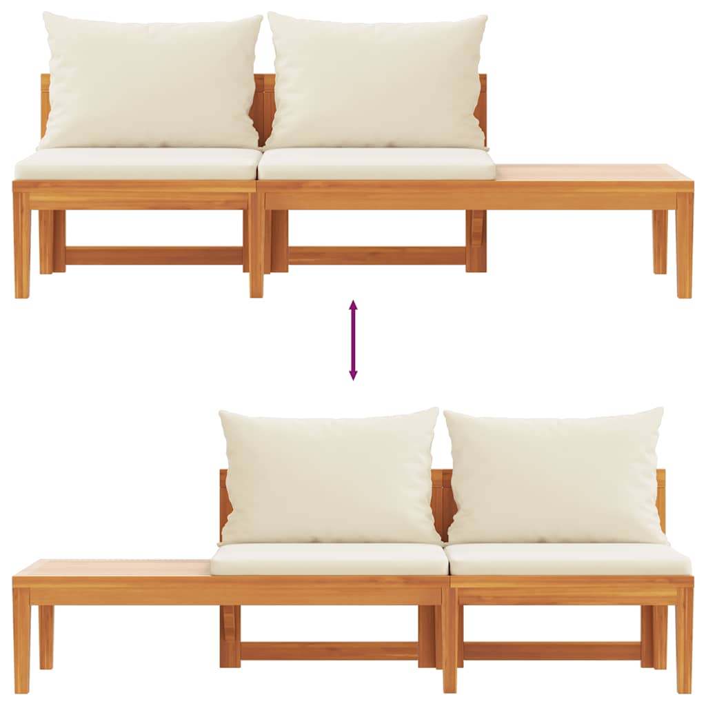 Garden Bench with Table Cream White Cushions Solid Acacia Wood