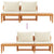 Garden Bench with Table Cream White Cushions Solid Acacia Wood