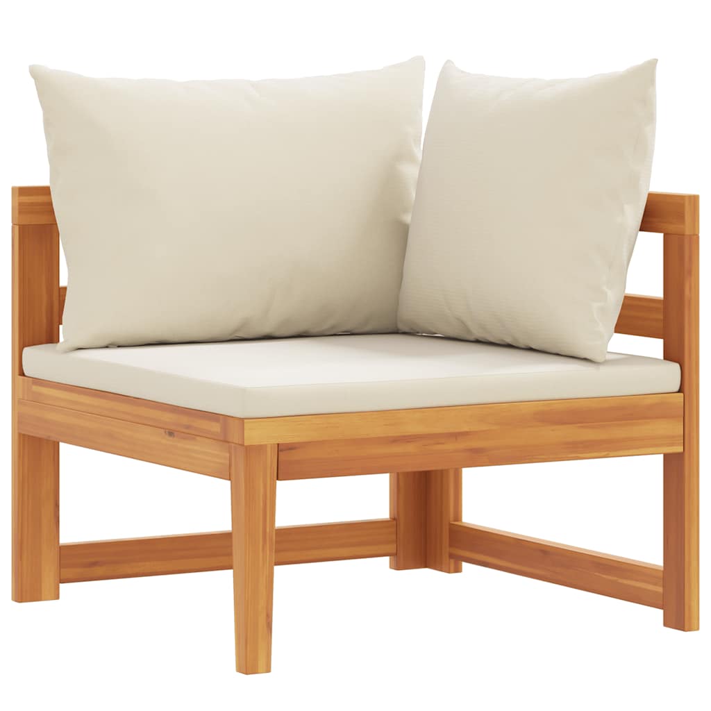 Corner Sofa with Cream White Cushions Solid Acacia Wood