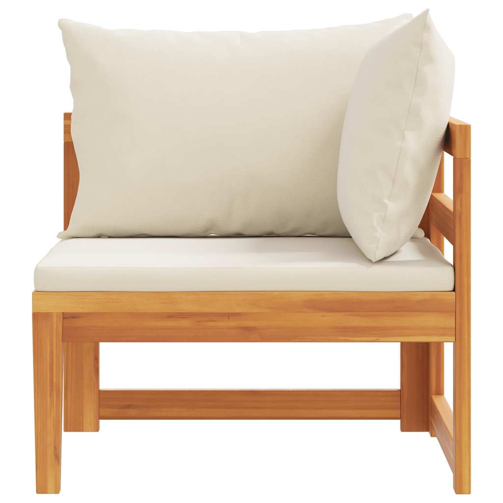 Corner Sofa with Cream White Cushions Solid Acacia Wood