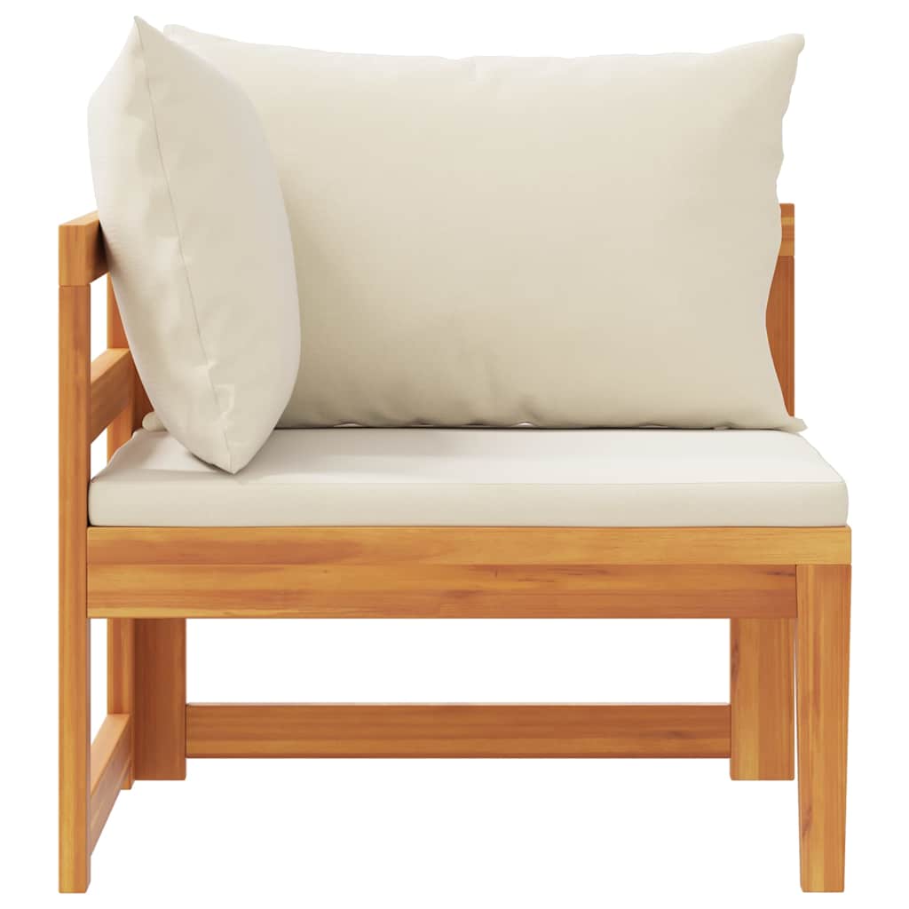 Corner Sofa with Cream White Cushions Solid Acacia Wood