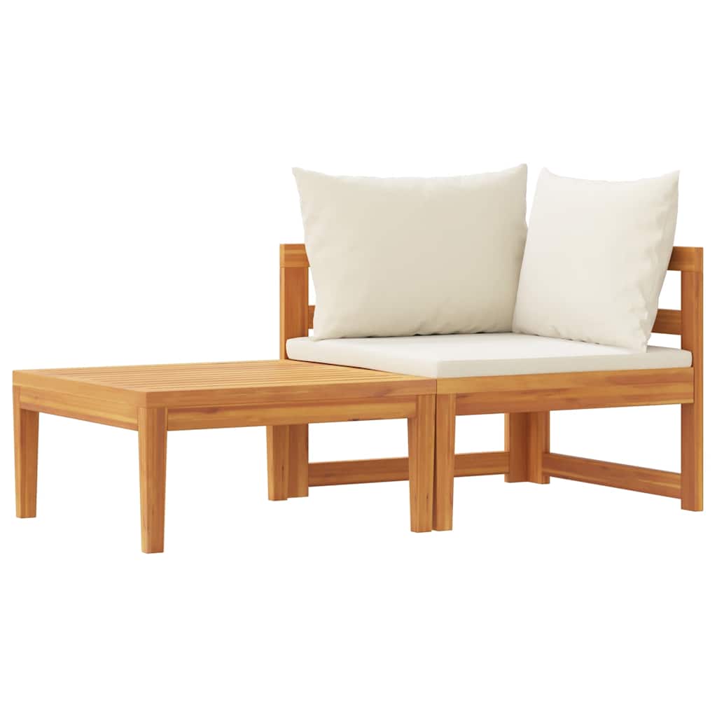 2 Piece Garden Lounge Set with Cream White Cushions Acacia Wood